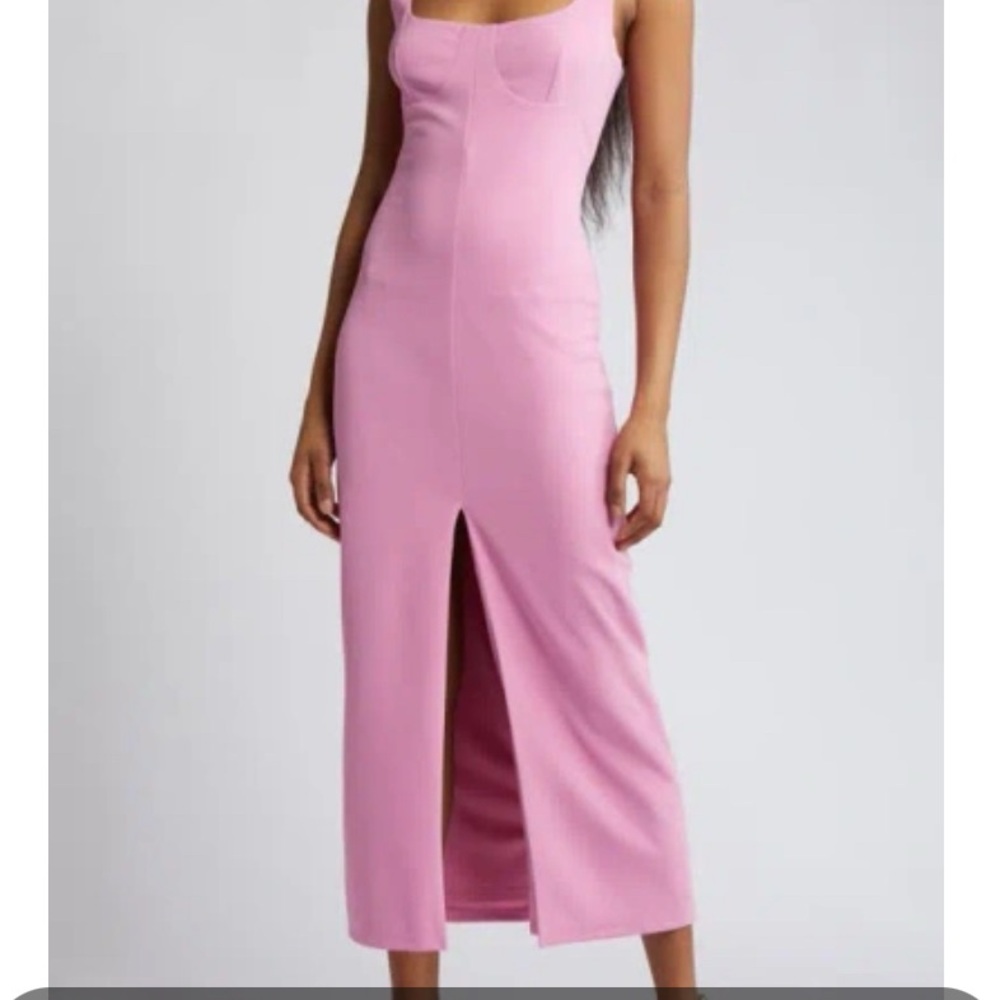 Wayf Pink Sleeveless Dress with front slit.